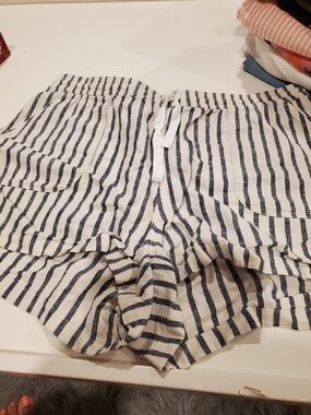 J. Crew Navy and White Striped Drawstring Linen Shorts